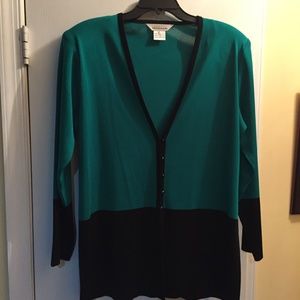 Exclusively Misook Green & Black Cardigan Size Med